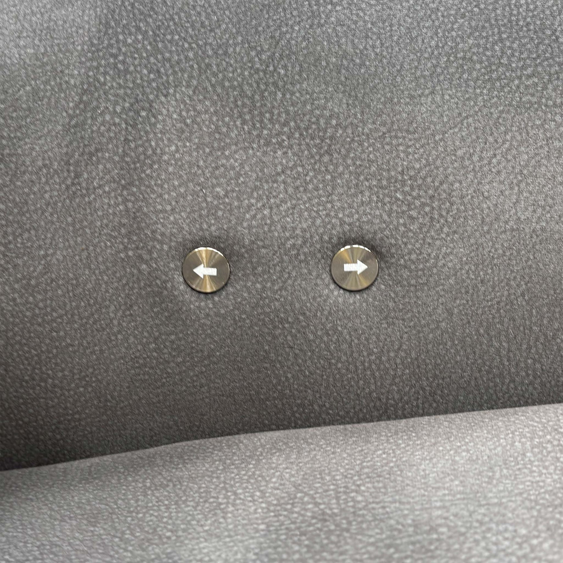 Close view of the Flex SFA-PEY-R08 graphite grey fabric upholstery, highlighting the durable woven texture, tight contrast stitching, and premium finish.