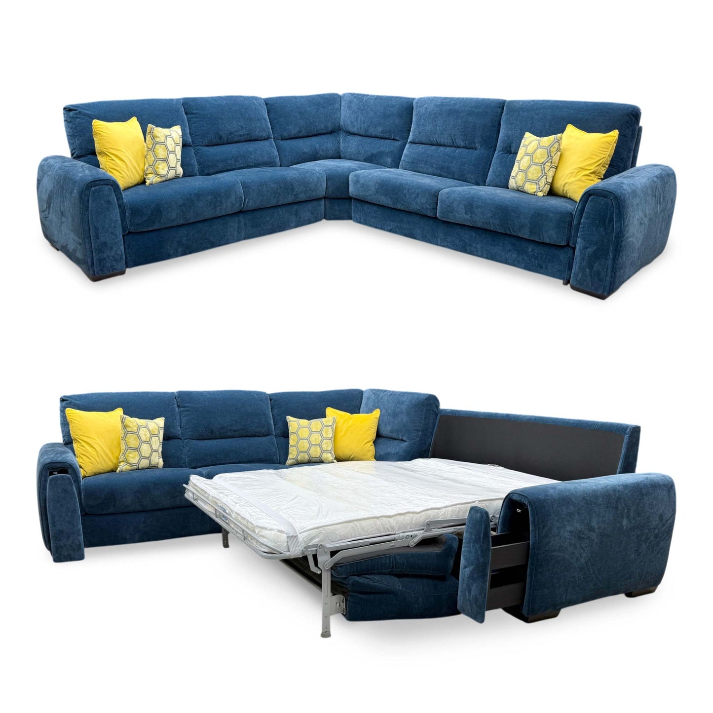 'Flex' Fab-Can-R330 Steel Blue Fabric Large Corner Sofa Bed with Storage Arms