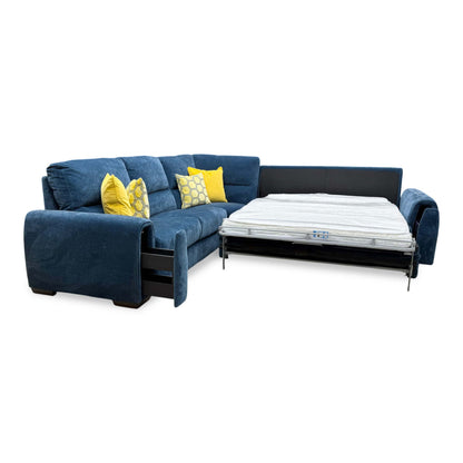 'Flex' Fab-Can-R330 Steel Blue Fabric Large Corner Sofa Bed with Storage Arms