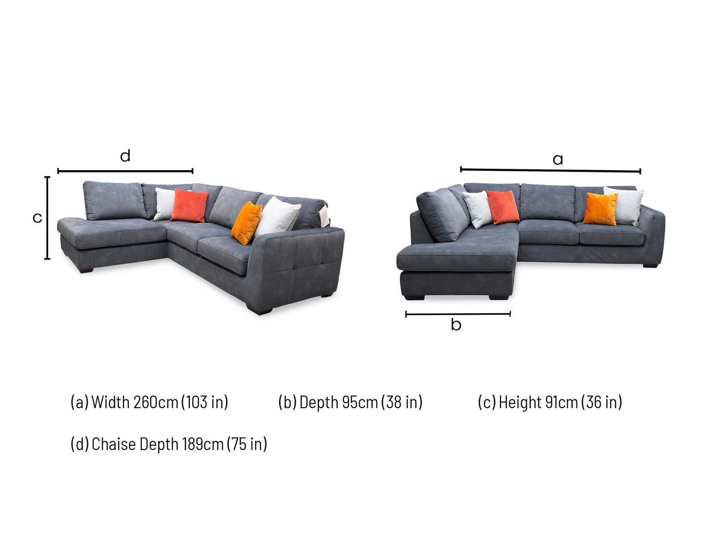 ‘Dinky’ Dexter Shadow Charcoal Grey Fabric Left Hand Facing Corner Chaise End Sofa
