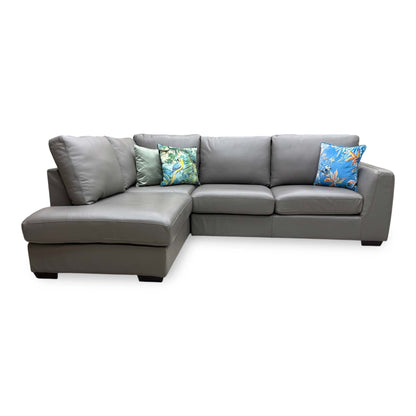 'Dinky' Elephant Grey Leather Left Hand Facing Corner Chaise End Sofa