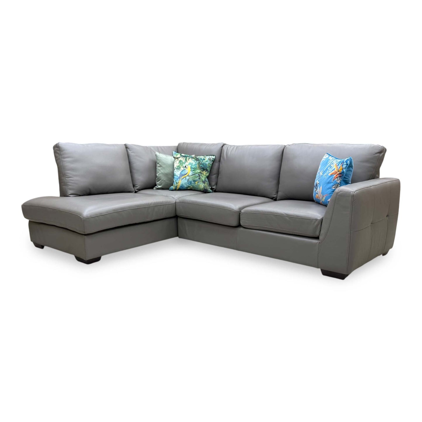 'Dinky' Elephant Grey Leather Left Hand Facing Corner Chaise End Sofa
