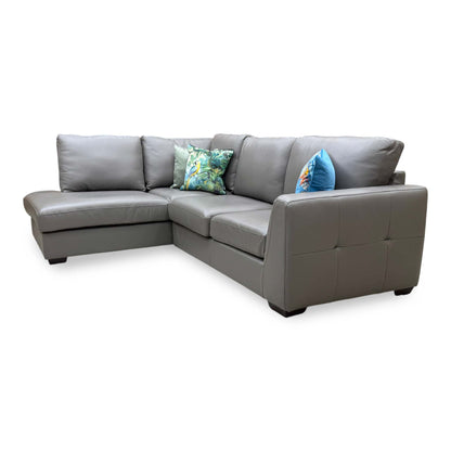 'Dinky' Elephant Grey Leather Left Hand Facing Corner Chaise End Sofa