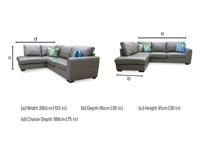 'Dinky' Elephant Grey Leather Left Hand Facing Corner Chaise End Sofa