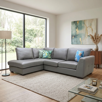'Dinky' Elephant Grey Leather Left Hand Facing Corner Chaise End Sofa