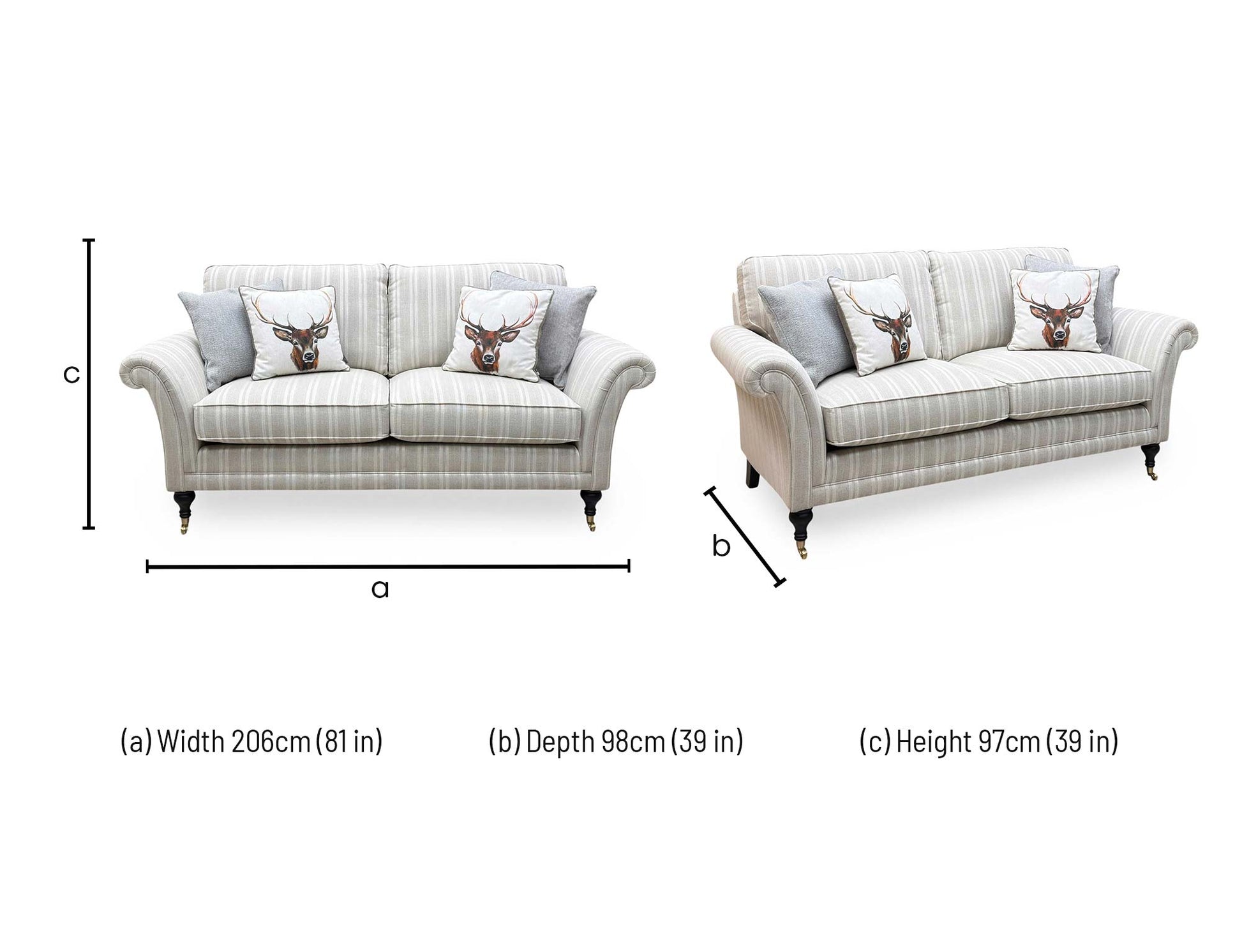 Technical dimension graphic for the Parker Knoll Burghley large 2-seater sofa, indicating precise total frame width, height, cushion depth, and floor clearance.