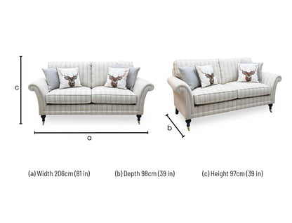 Technical dimension graphic for the Parker Knoll Burghley large 2-seater sofa, indicating precise total frame width, height, cushion depth, and floor clearance.
