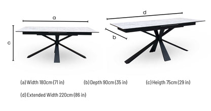 ‘Crete’ Ceramic Top Large Extending Dining Table