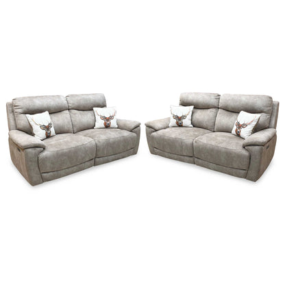‘Sloane' Marble Cream Fabric 3 + 3 Seater Power Recliner Sofa Set Furniture Village