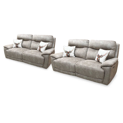 ‘Sloane' Marble Cream Fabric 3 + 3 Seater Power Recliner Sofa Set Furniture Village