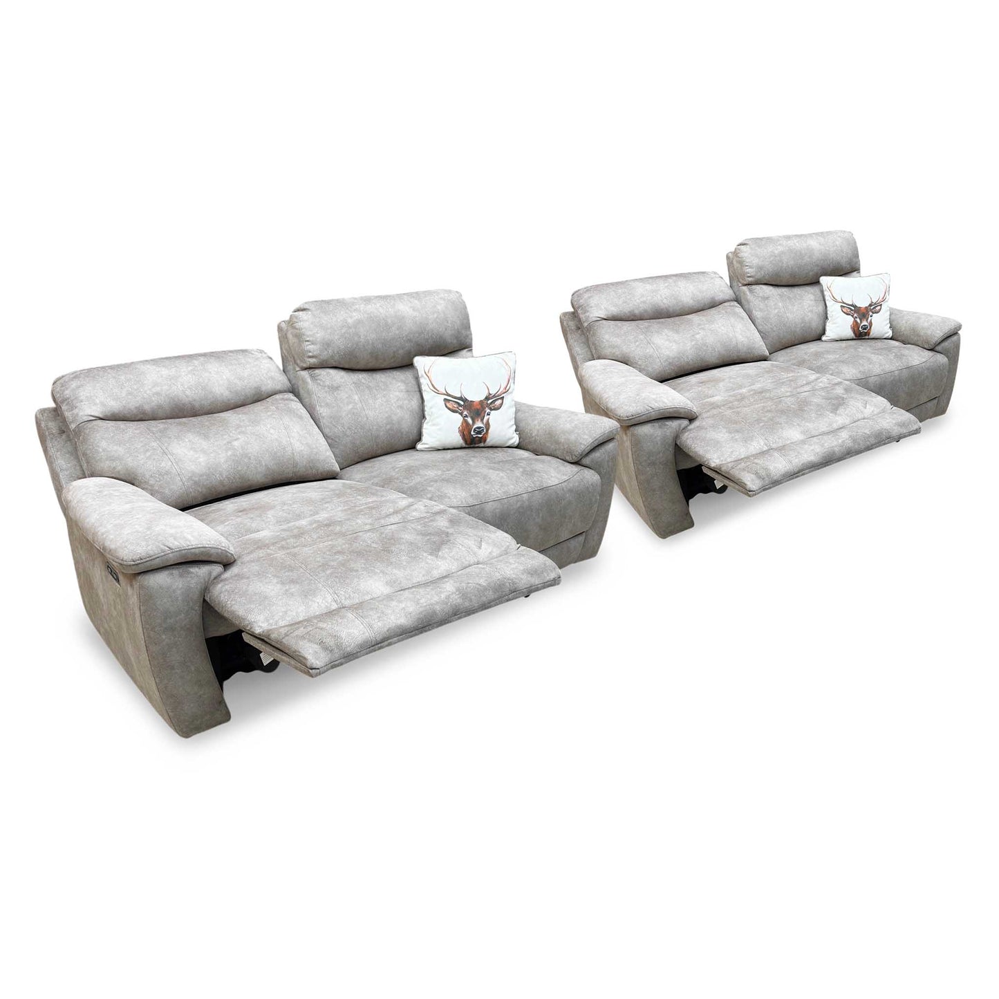 ‘Sloane' Marble Cream Fabric 3 + 3 Seater Power Recliner Sofa Set Furniture Village