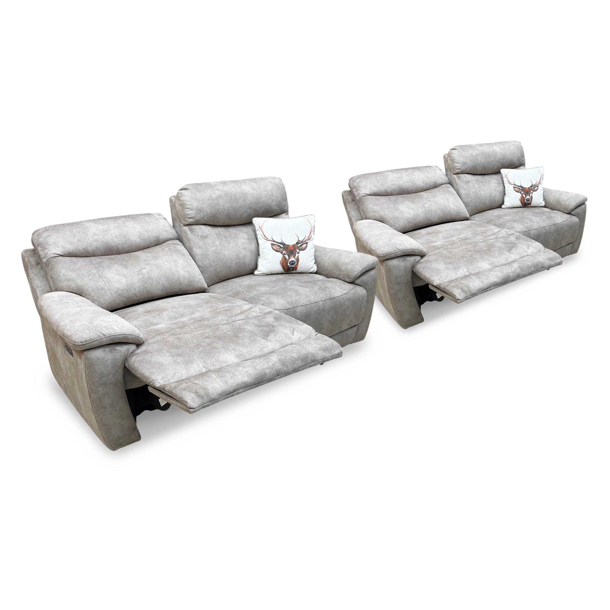 ‘Sloane' Marble Cream Fabric 3 + 3 Seater Power Recliner Sofa Set Furniture Village