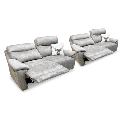 ‘Sloane' Marble Cream Fabric 3 + 3 Seater Power Recliner Sofa Set Furniture Village