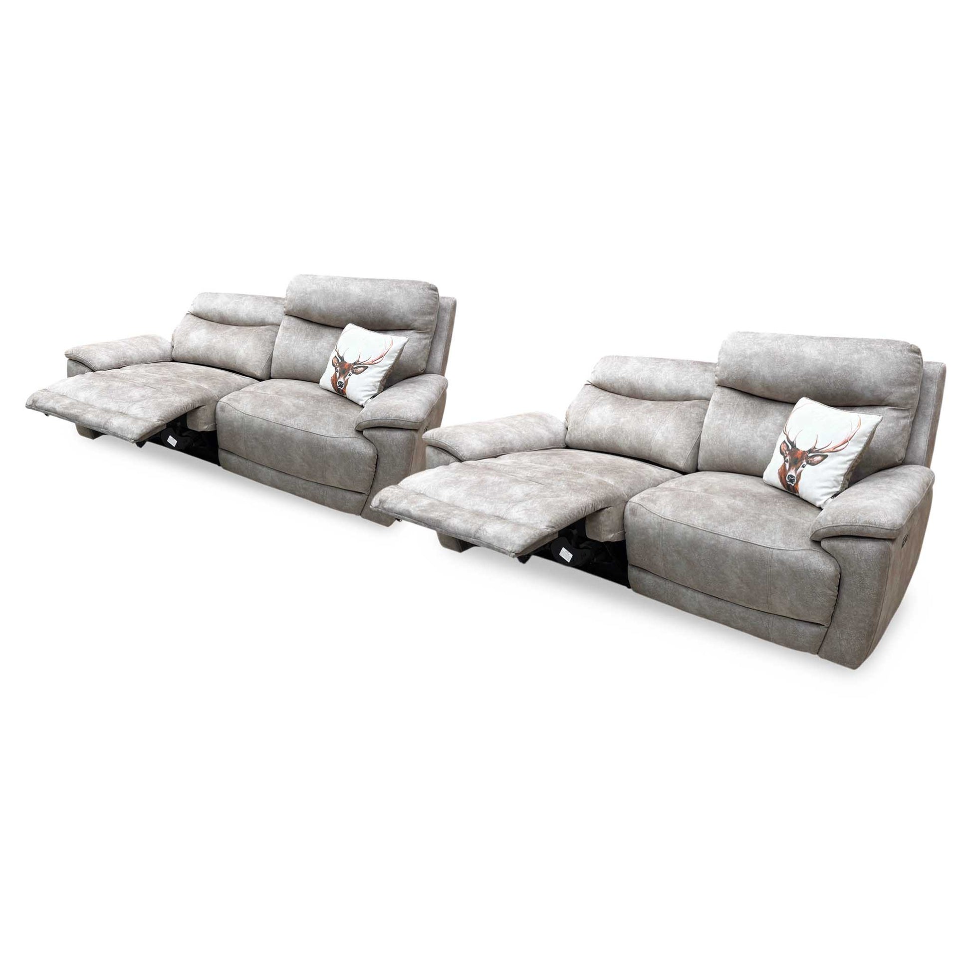 ‘Sloane' Marble Cream Fabric 3 + 3 Seater Power Recliner Sofa Set Furniture Village