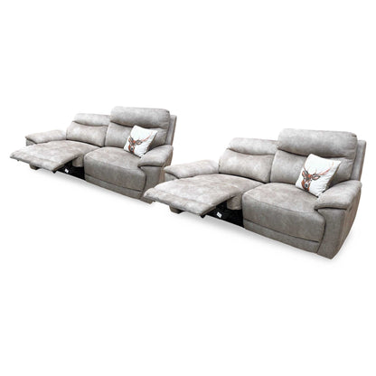 ‘Sloane' Marble Cream Fabric 3 + 3 Seater Power Recliner Sofa Set Furniture Village