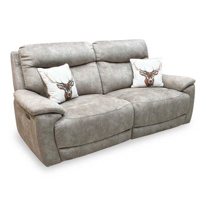 ‘Sloane' Marble Cream Fabric 3 Seater Power Recliner Sofa