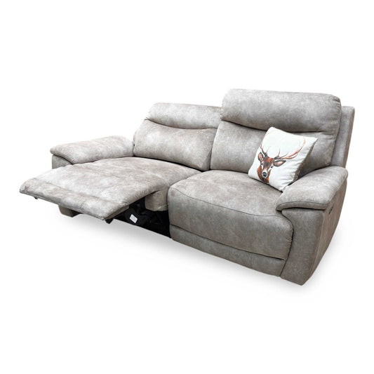 Side profile view illustrating the sofa’s balanced proportions, deep cushion styling, and zero-gravity wall-away clearance design.