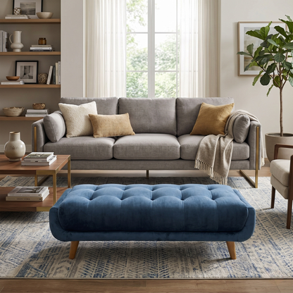 ‘Rene’ Airforce Blue Fabric Large Footstool