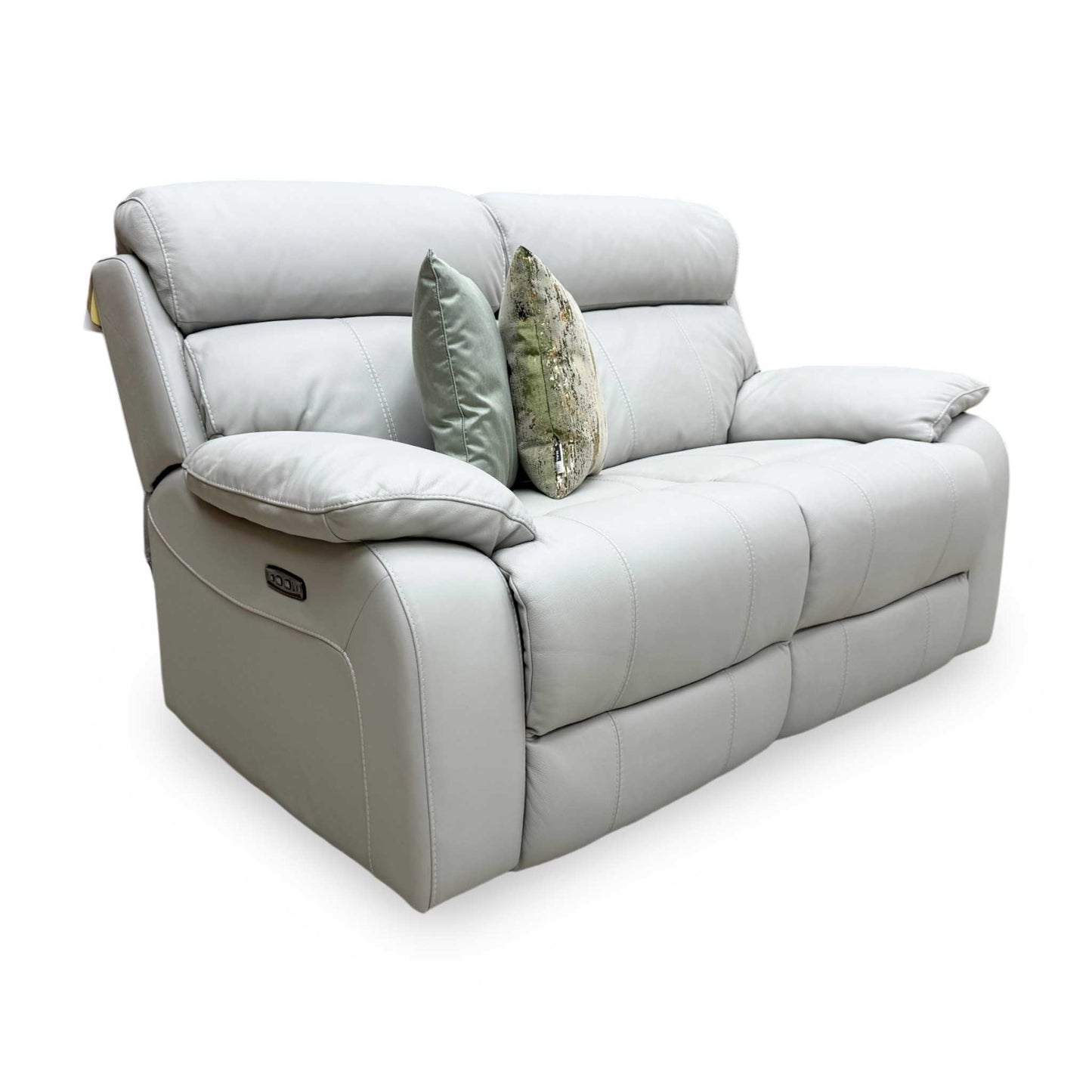 World of Leather'Moreno' Nw-516e Light Grey Leather 2 Seater Power Recliner Sofa with Power Headrests