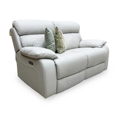World of Leather'Moreno' Nw-516e Light Grey Leather 2 Seater Power Recliner Sofa with Power Headrests