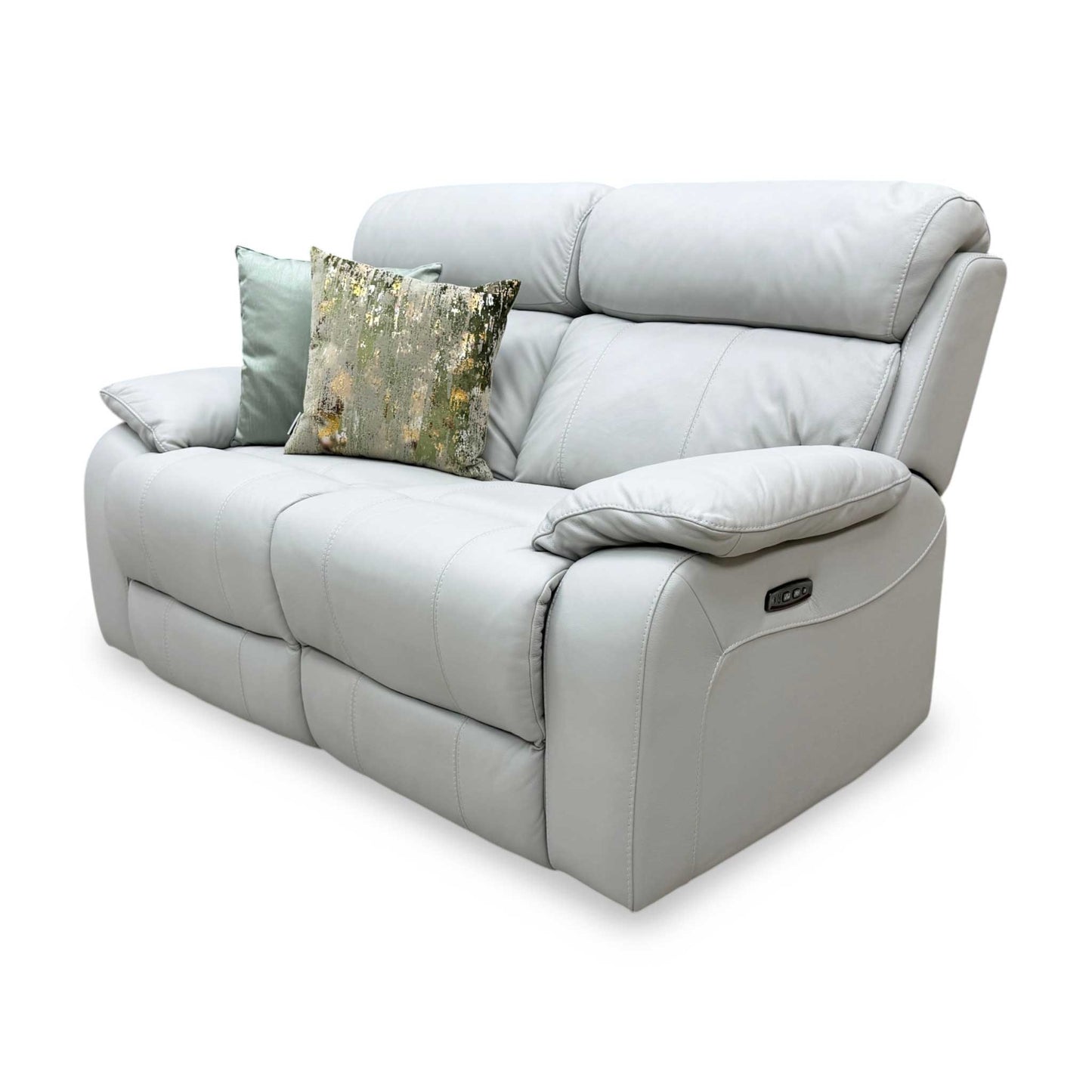 World of Leather'Moreno' Nw-516e Light Grey Leather 2 Seater Power Recliner Sofa with Power Headrests
