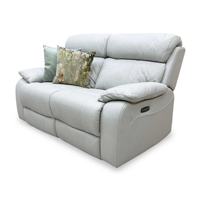 World of Leather'Moreno' Nw-516e Light Grey Leather 2 Seater Power Recliner Sofa with Power Headrests