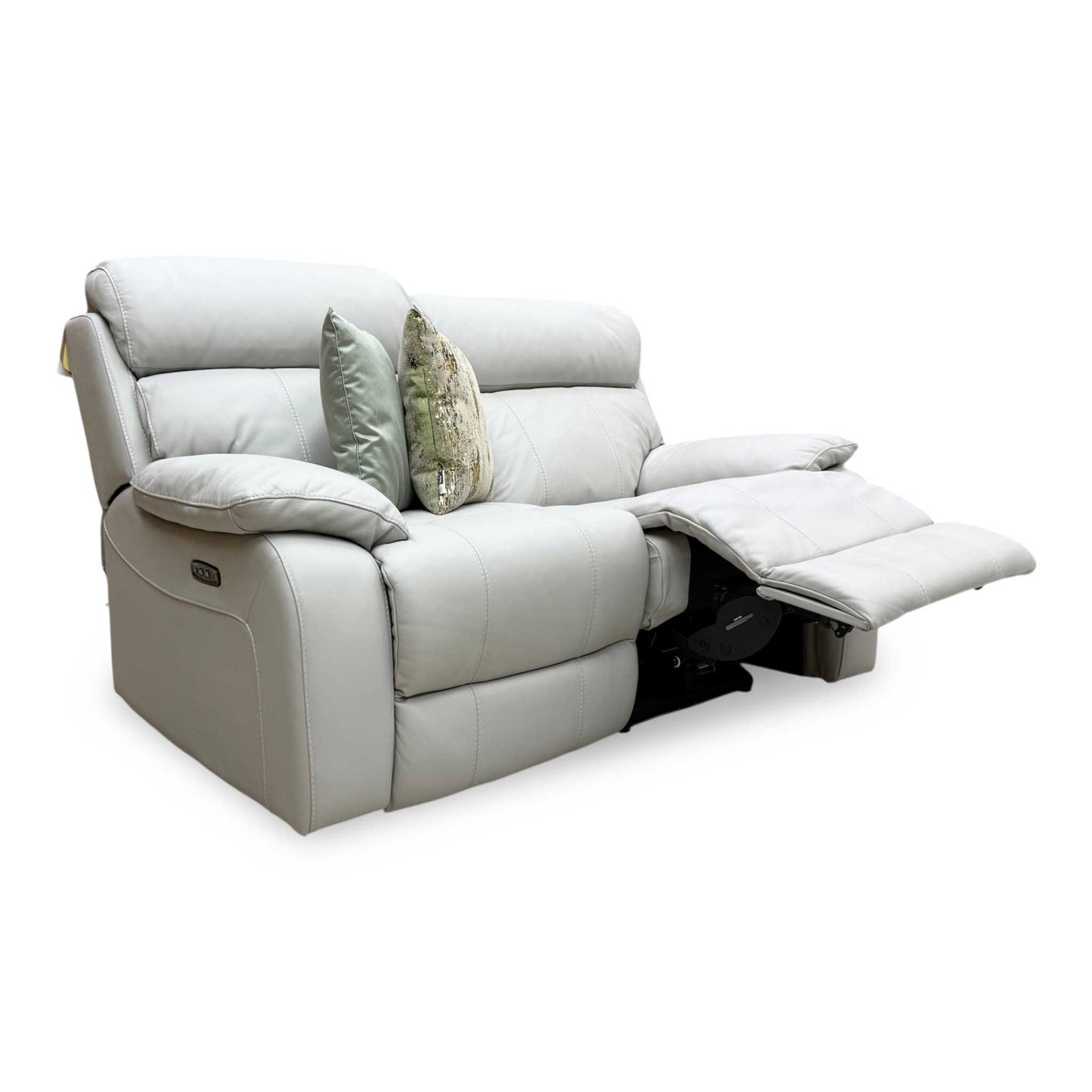 World of Leather'Moreno' Nw-516e Light Grey Leather 2 Seater Power Recliner Sofa with Power Headrests