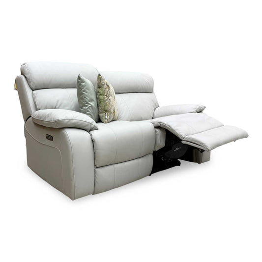 World of Leather'Moreno' Nw-516e Light Grey Leather 2 Seater Power Recliner Sofa with Power Headrests