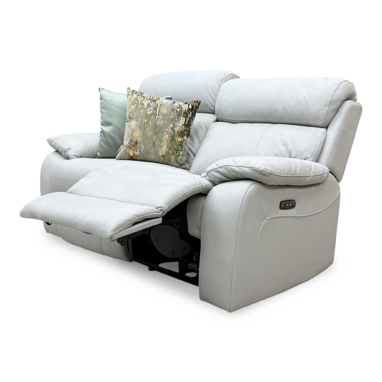 World of Leather'Moreno' Nw-516e Light Grey Leather 2 Seater Power Recliner Sofa with Power Headrests