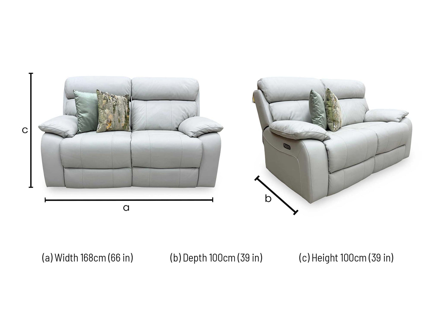 World of Leather'Moreno' Nw-516e Light Grey Leather 2 Seater Power Recliner Sofa with Power Headrests