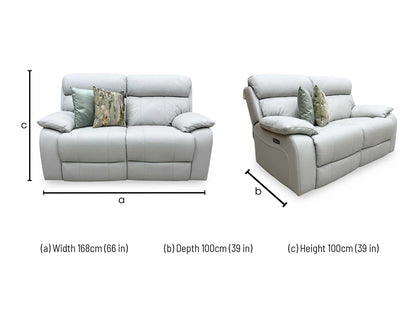 World of Leather'Moreno' Nw-516e Light Grey Leather 2 Seater Power Recliner Sofa with Power Headrests