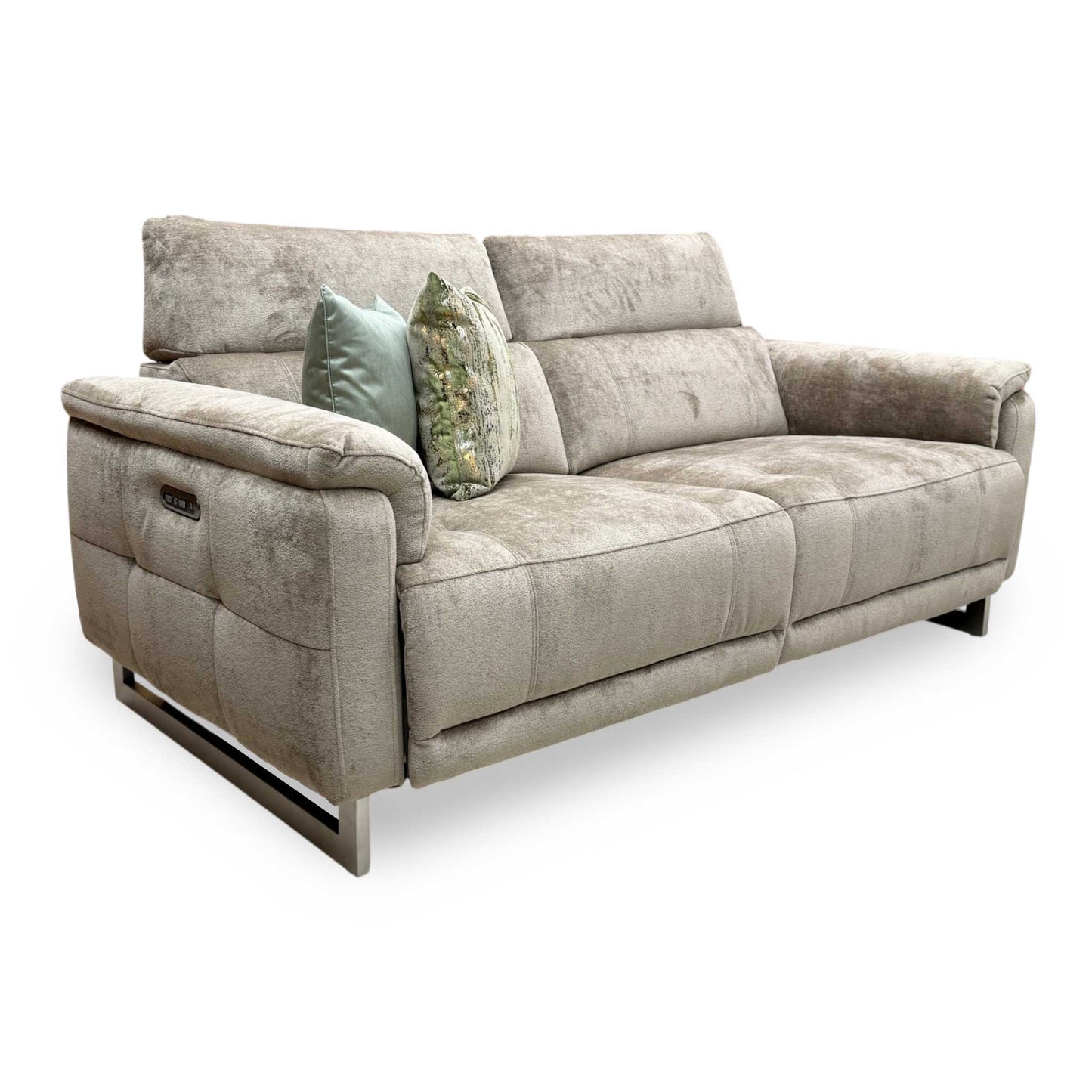 'Moet' Hudson Mocha Brown Fabric 3 Seater Power Recliner Sofa with Telescopic Headrests