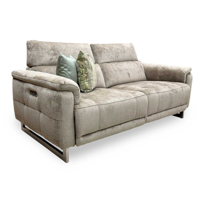 'Moet' Hudson Mocha Brown Fabric 3 Seater Power Recliner Sofa with Telescopic Headrests