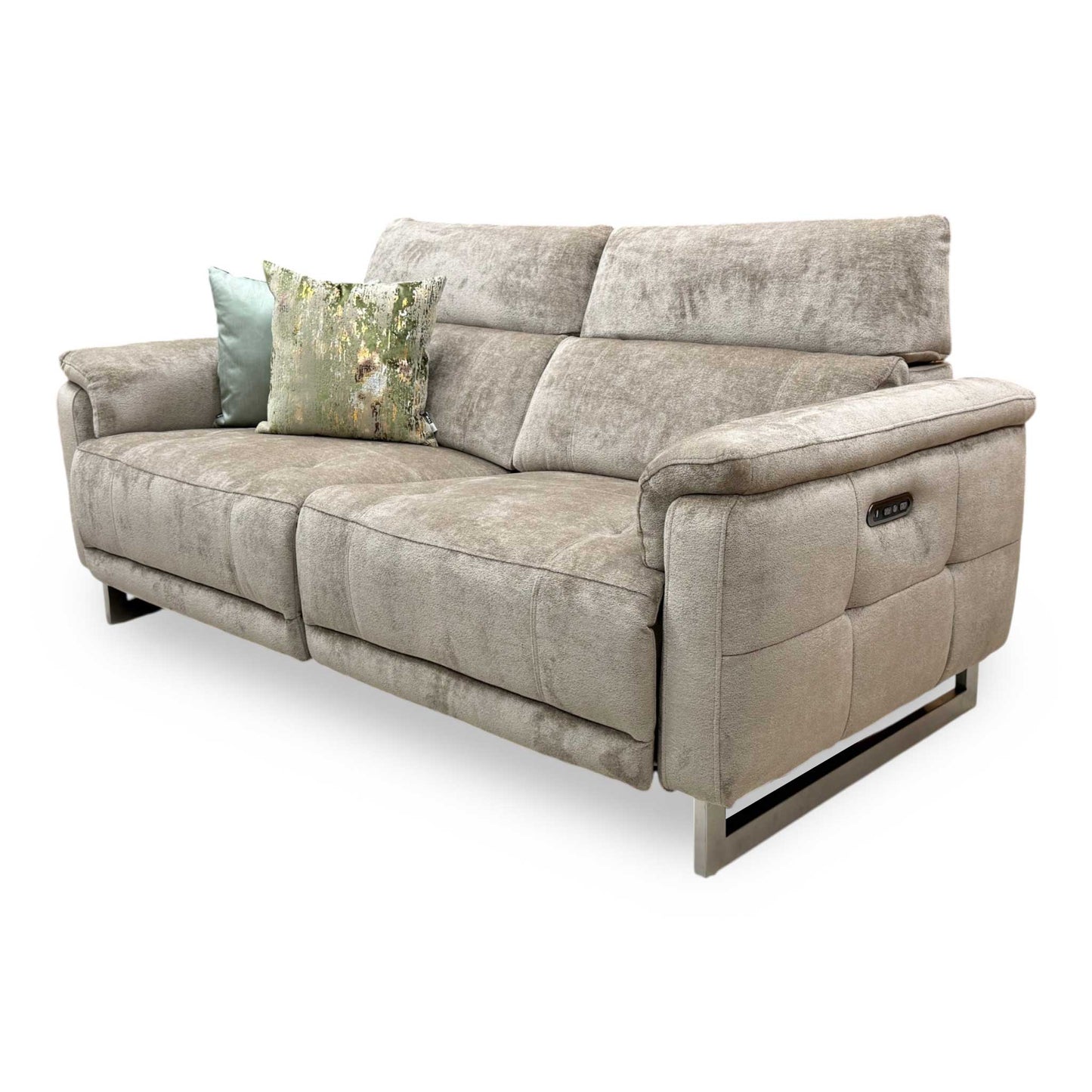 'Moet' Hudson Mocha Brown Fabric 3 Seater Power Recliner Sofa with Telescopic Headrests