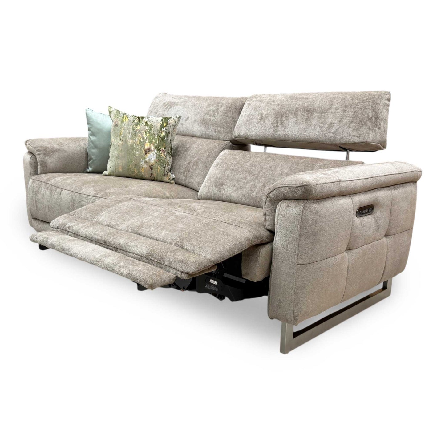 'Moet' Hudson Mocha Brown Fabric 3 Seater Power Recliner Sofa with Telescopic Headrests