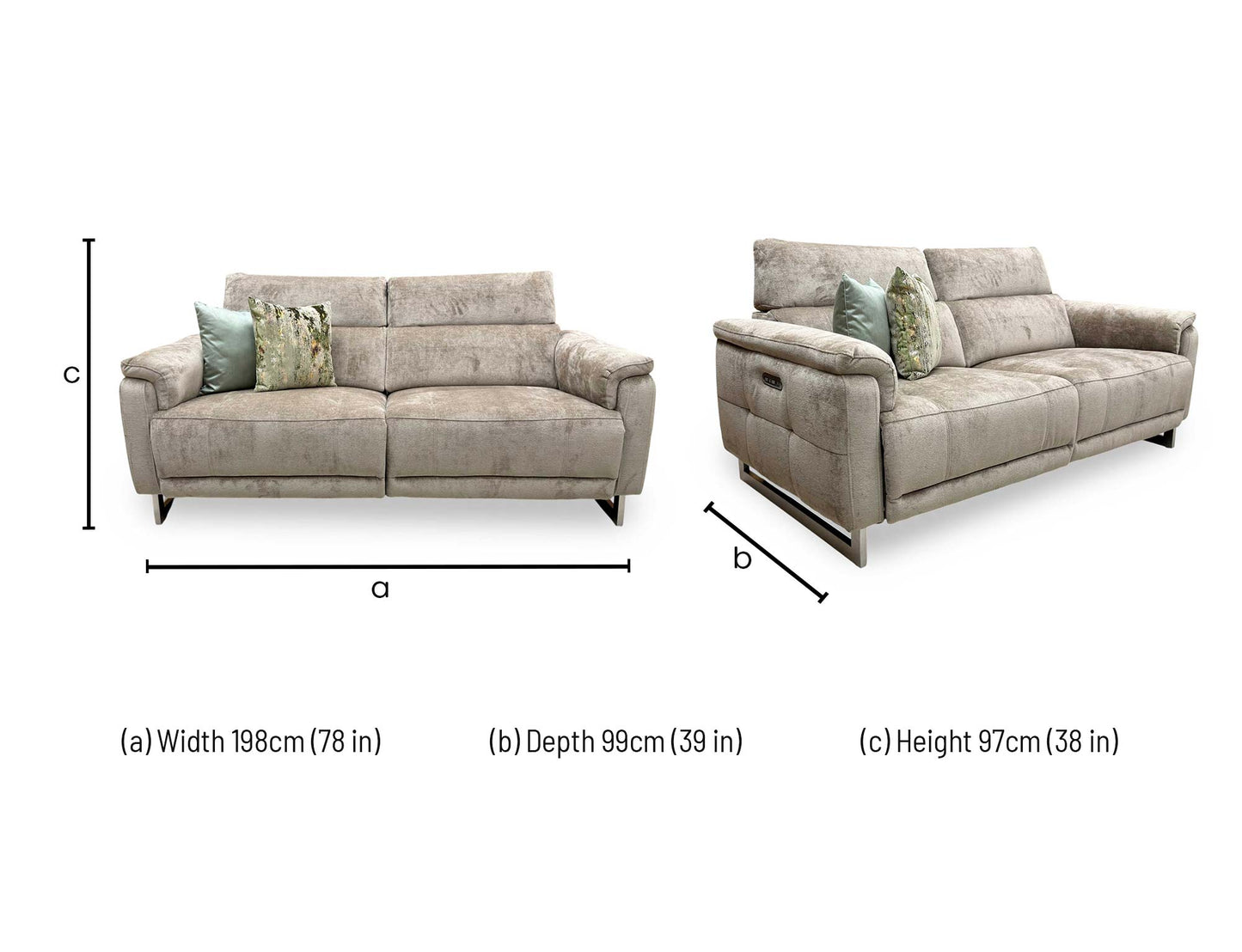 'Moet' Hudson Mocha Brown Fabric 3 Seater Power Recliner Sofa with Telescopic Headrests