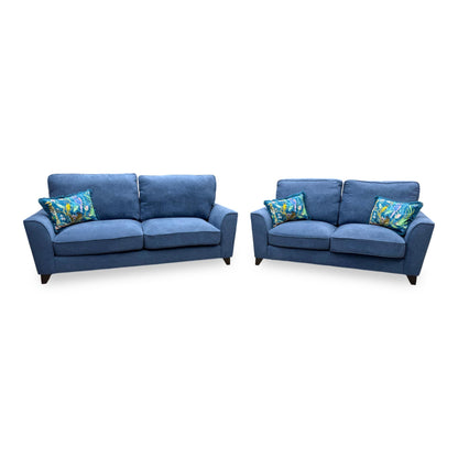 'Legend' Cosmo Navy Blue Fabric 3 + 2 Seater Classic Back Sofa Set