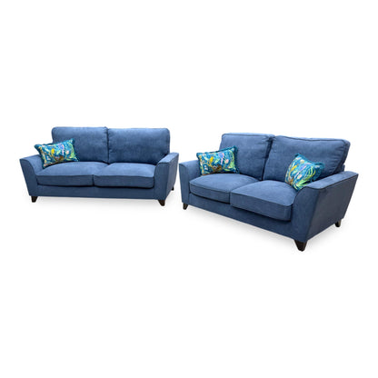 'Legend' Cosmo Navy Blue Fabric 3 + 2 Seater Classic Back Sofa Set