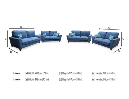 'Legend' Cosmo Navy Blue Fabric 3 + 2 Seater Classic Back Sofa Set