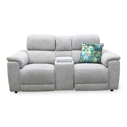 'Genius’ Anivia Khaki 14445 Fabric 2 Seater Power Recliner Media Sofa with Power Headrests, Power Lumbar and Heated Seats