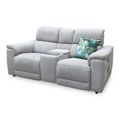 'Genius’ Anivia Khaki 14445 Fabric 2 Seater Power Recliner Media Sofa with Power Headrests, Power Lumbar and Heated Seats