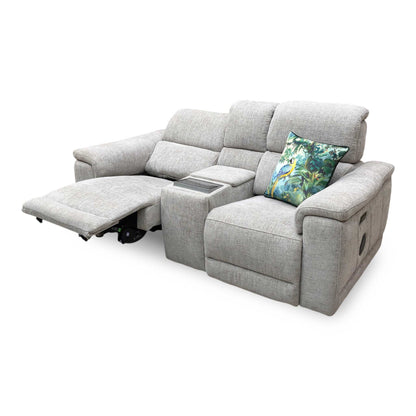 'Genius’ Anivia Khaki 14445 Fabric 2 Seater Power Recliner Media Sofa with Power Headrests, Power Lumbar and Heated Seats