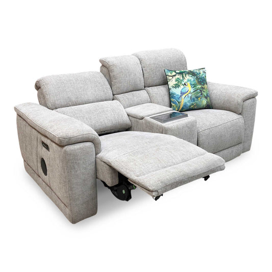 'Genius’ Anivia Khaki 14445 Fabric 2 Seater Power Recliner Media Sofa with Power Headrests, Power Lumbar and Heated Seats
