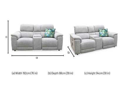 'Genius’ Anivia Khaki 14445 Fabric 2 Seater Power Recliner Media Sofa with Power Headrests, Power Lumbar and Heated Seats