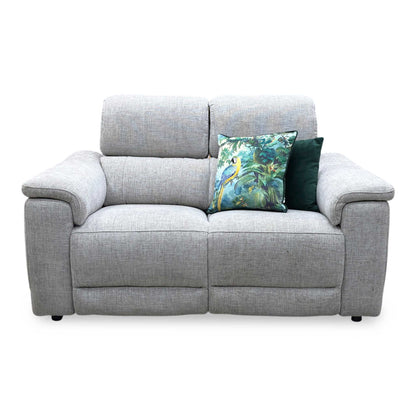 Front-facing view of the khaki fabric 2-seater sofa, highlighting its high dual split-back design, supportive lumbar zones, and plush padded armrests.