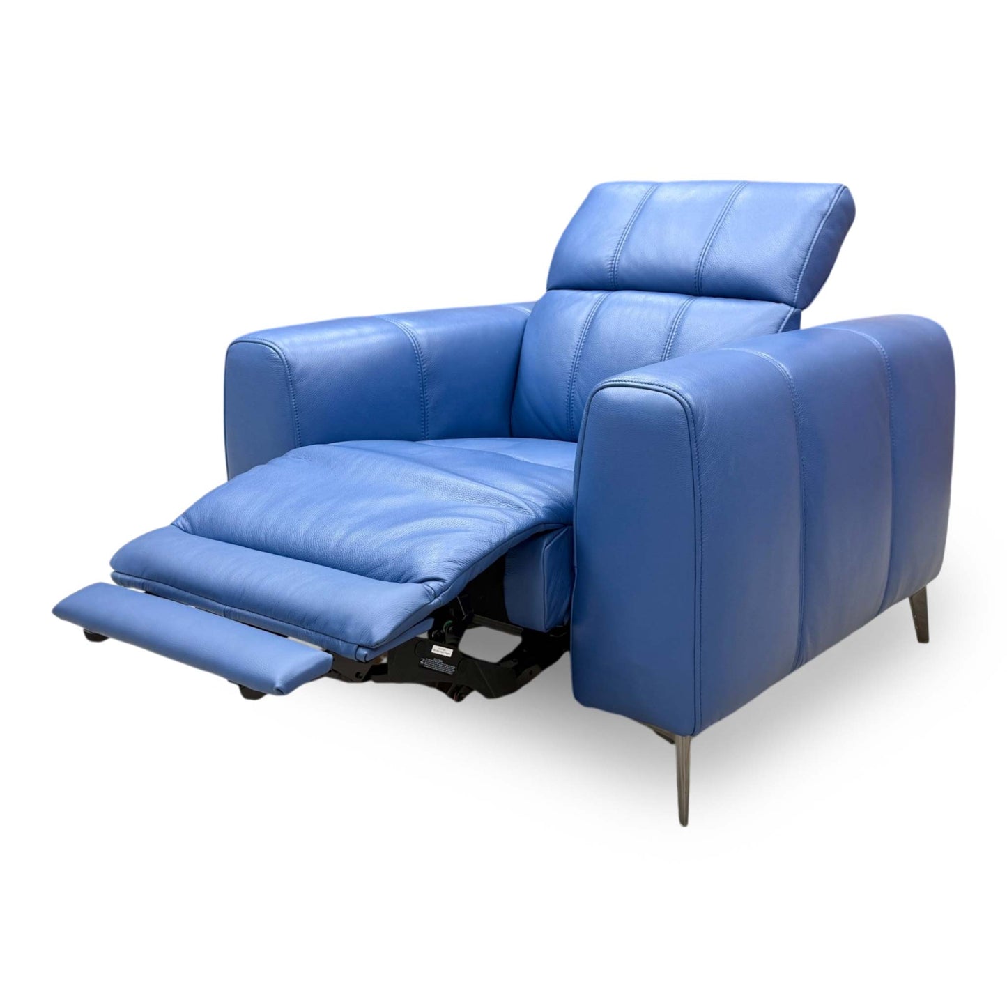 Side profile view demonstrating the armchair's contemporary linear proportions, clean side tailoring, and wall-away clearance reclining architecture.