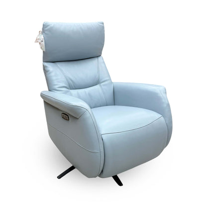 Designer Chair Collection ‘Dussledorf’ Nc-026e Pearl Blue Leather Power Recliner Swivel Chair