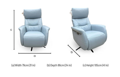 Designer Chair Collection ‘Dussledorf’ Nc-026e Pearl Blue Leather Power Recliner Swivel Chair