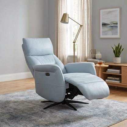 Designer Chair Collection ‘Dussledorf’ Nc-026e Pearl Blue Leather Power Recliner Swivel Chair