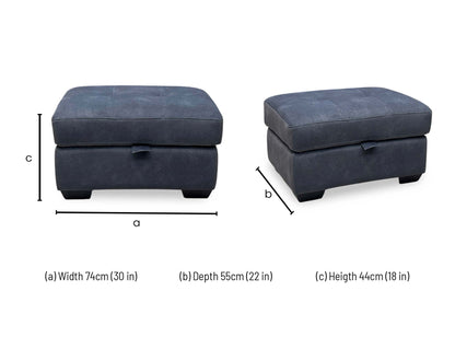 dimension diagram and layout specifications for the Furniture Village ‘Dinky Dexter’ Shadow Charcoal Grey Fabric Large Storage Footstool.